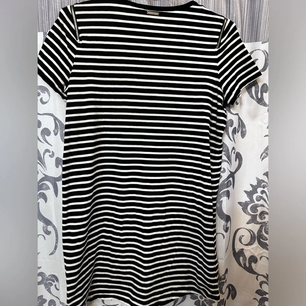 michael kors striped t shirt dress Striped Cotton T-Shirt Dress in BLACK - Sale